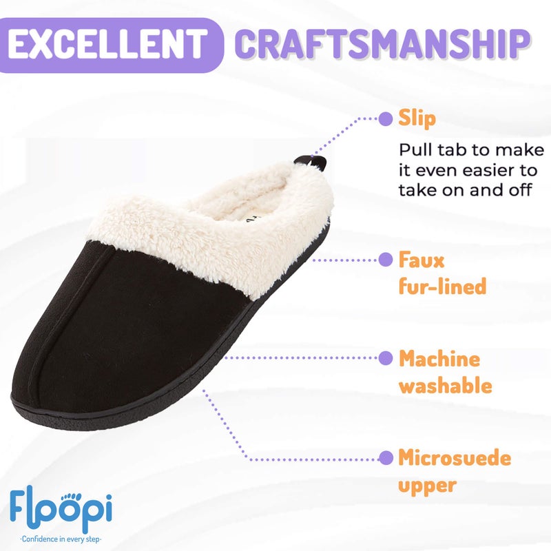 Floopi House Slippers for Women, Fur Lined Clog Womens Slippers Cozy Memory Foam with Indoor & Outdoor Anti Skid Sole (M, Black-301) - Image 2